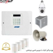 تصویر پکیج دزدگیر آنیک سیمکارتی با 4 چشمی و دوربین لامپی چرخشی 