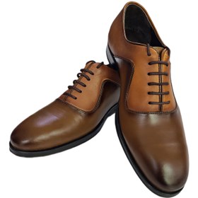 تصویر کفش چرم مجلسی عسلی مدل ونیز Formal leather shoes