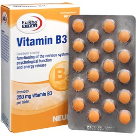 تصویر ویتامین ب3 یوروویتال 250 میلی گرم 60 عدد Eurhovital Vitamin B3 250 mg 60 Tablets