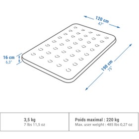 تصویر تشک بادی کمپینگ 2 نفره 120سانتی متر کچوا QUECHUA Inflatable Mat 120CM