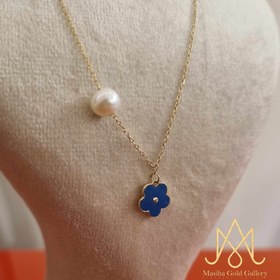 تصویر ست شکوفه آبی و مروارید 