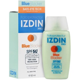 تصویر ضد آفتاب بدون رنگ  فلوئید مدل بلو بلاکر ایزدین پرو 50ml Fluid Blue Blocker Izdin Pro 50ml