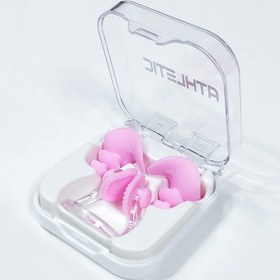 تصویر دماغگیر و گوشگیر استخر شنا صورتی رنگ دارای استوپر اتلتیک ( Athletic ) حلزونی 