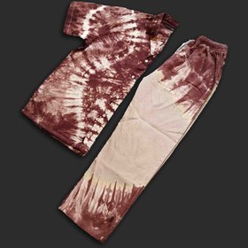 تصویر پیراهن کتان تای دای ( شیبوری ) کرم قهوه‌ای Brown Tie Dye Cotton Shirt