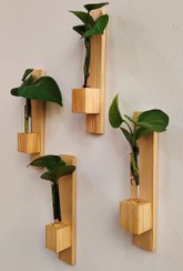 تصویر گلدان دیواری چوبی با شیشه جای گل هدیه 