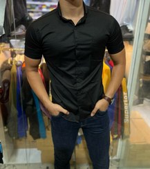 تصویر پیراهن مشکی آستین کوتاه مردانه - M ا Men's Short Sleeve Black Shirt Men's Short Sleeve Black Shirt