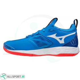 تصویر کفش والیبال میزانو طرح اصلی Mizuno Wave Momentum 2 French Blue White Red 