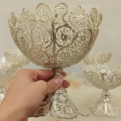 تصویر کاسه آجیل خوری مسی ملیله کاری آبکاری نقره 