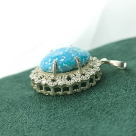 تصویر آویز نقره۹۲۵ نگیندار با سنگ فیروزه طبیعی Turquoise pendant