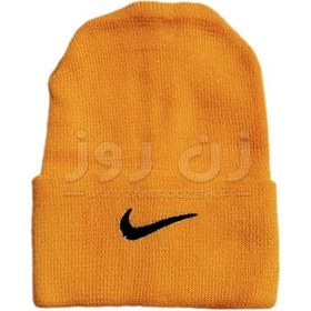 تصویر کلاه زمستانی زنانه و دخترانه طرح نایک Nike - نارنجی کمرنگ 