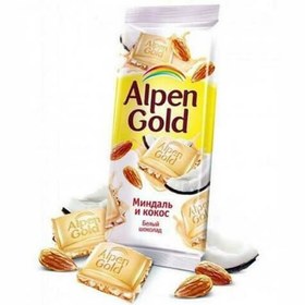 تصویر شکلات تخته ای شکلات سفید، نارگیل و بادام آلپن گلد - alpen gold 