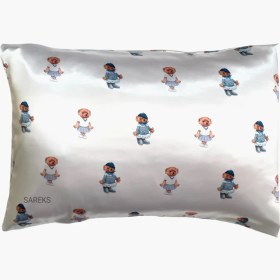 تصویر روبالشی ساتن ابریشم طرح تدی آبی 