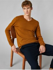 تصویر بولیز زمستانه تریکو طولانی زنانه با گردن V از پنبه 100% - کوتون - Koton - اورجینال- 62955686 