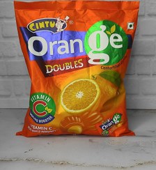 تصویر آبنبات پرتقالی دبل اورنج خارجی ویتامین سی سینتو 600 گرمی 150 عدد تولید هند Orange Doubles Cintu Centerfilled Candy600g 150Pcs