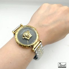 تصویر ساعت ورساچه طلایی نقره ای صفحه مشکی | موتور چین 14030440 