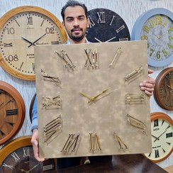 تصویر ساعت دیواری مربع چرم 60 سانتی - بژ Wallclock decoparsi