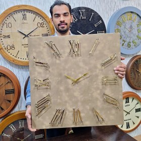 تصویر ساعت دیواری مربع چرم 60 سانتی - بژ Wallclock decoparsi