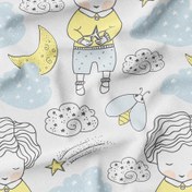 تصویر پارچه مخمل روبالشی طرح ابر و ماه و کودک کد 5012859 