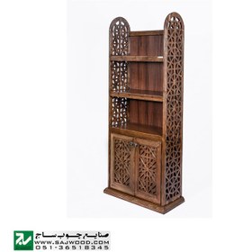 تصویر کتابخانه و قفسه درب دار دستساز صنایع چوب ساج مدل ۶۳۳ 