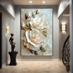 تصویر تابلو دکوراتیو مینیمال سه بعدی طرح گل های رز سفید کد g1 