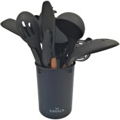 تصویر سرویس کفگیر و ملاقه سیلیکون 28 پارچه دسته چوبی برند Karaca 