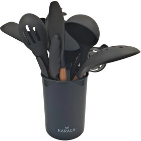 تصویر سرویس کفگیر و ملاقه سیلیکون 28 پارچه دسته چوبی برند Karaca 