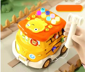 تصویر اتوبوس موزیکال چند کاره طرح حیوانات جنگل اسباب بازی 