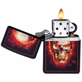 تصویر زیپو کد Black Matte Burning Skull Lighter 28307 