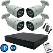 تصویر پک دوربین مداربسته IP با دستگاه و حافظه داخلی و 4 عدد دوربین ۴ مگاپیکسل DVR XVR