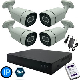 تصویر پک دوربین مداربسته IP با دستگاه و حافظه داخلی و 4 عدد دوربین ۴ مگاپیکسل DVR XVR