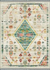 تصویر فرش ماشینی مدما مدل فرح طرح وینتیج رنگ سفید قابل شستشو در لباسشویی Modema vintage carpet | two layers & laundry washable