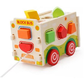 تصویر اسباب‌بازی خودرو با بلوک‌های چوبی برند fashionhome Wooden Blocks Bus Vehicle Toy