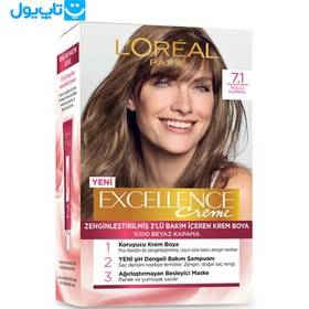 تصویر کیت رنگ مو لورآل سری EXCELLENCE CREME شماره 7.1 رنگ کاراملی دودی ا LOreal Paris Hair Color Excellence Creme Model No.7.1 LOreal Paris Hair Color Excellence Creme Model No.7.1