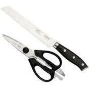 تصویر ست چاقو آشپزخانه و قیچی مشکی جی فی نی GIFFINI کد M74 مجموعه 2 عددی 