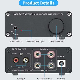 تصویر آمپلی فایر پاور استریو Mini Hi-Fi کلاس 50W X 2 D برای بلندگوهای غیرفعال خانگی Fosi Audio V1.0 