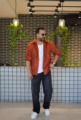 تصویر پیراهن کبریتی برند 2512 مناسب پاییز - آجری / XL 