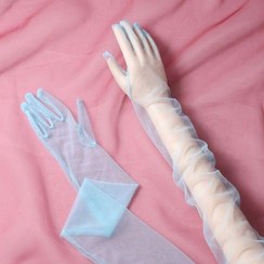 تصویر دستکش توری بلند آبی 