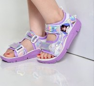 تصویر صندل دخترانه عروسکی سایز ۲۲ تا ۳۵ رنگ سبز و بنفش و آبی و نارنجی 