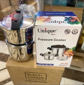 تصویر زود پز دوقلو 5+7 لیتر سنگین ..یونیک مکس unipue _ Max ## pressure cooker _ART No :um 1400