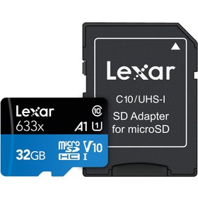 تصویر رم میکرو 32 گیگ لکسار Lexar Blue Series 633X A1 V10 U1 C10 100MB/s Lexar 633X A1 V10 U1 C10 100MB/s 32GB MicroSD Memory Card