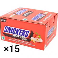 تصویر شکلات اسنیکرز باکس 15 عددی – میکس طعم توت فرنگی و خامه و بادام – Snickers Berry Whip 