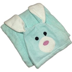 تصویر حوله پالتویی کودک سلین طرح خرگوش فیروزه ای سایز 2-3 