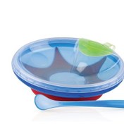 تصویر ظرف غذای کودک آبی با قاشق ( استپ دار ) نابی NUBY 