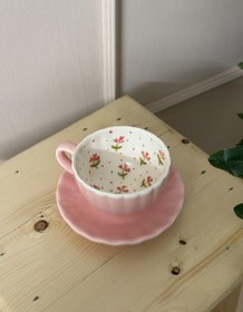 تصویر ماگ صدفی گل صورتی خرید ماگ سرامیکی صدفی گل صورتی