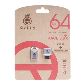 تصویر فلش مموری کوئین تک مدل RACE USB3 ظرفیت 64 گیگابایت Queen tech Race Flash Memory 64GB USB3