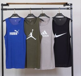 تصویر تاپ ورزشی مردانه رکابی حلقه ای مشکی طوسی آبی سایز XL 