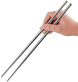 تصویر چاپستیک (چاپ استیک ) فلزی ضد زنگ (استیل ساده با انتهای شیاردار) یک جفت stainless chopstick ا stainless chopstick stainless chopstick
