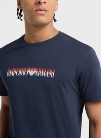 تصویر تی‌شرت گردن گرد با لوگوی لباس ساحلی برند Emporio Armani Beachwear Logo Crew Neck T-Shirt