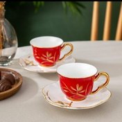 تصویر فنجان قهوه، دونفره، 90 میل،قرمز، استانبول پرسلن Berin زیر مجموعه کاراجا Karaca ترکیه 