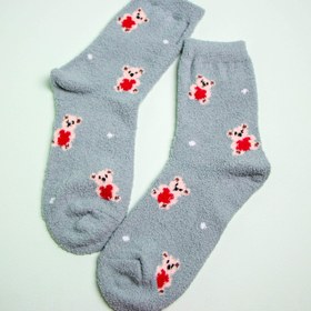 تصویر جوراب نیم ساق زنانه بوکله طرح تدی -شکلاتی Women's ankle socks with teddy design